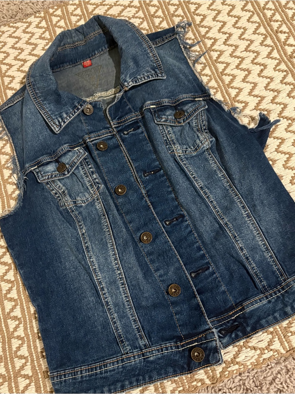 Guess Women's Dark Blue Denim Sleeveless Jacket